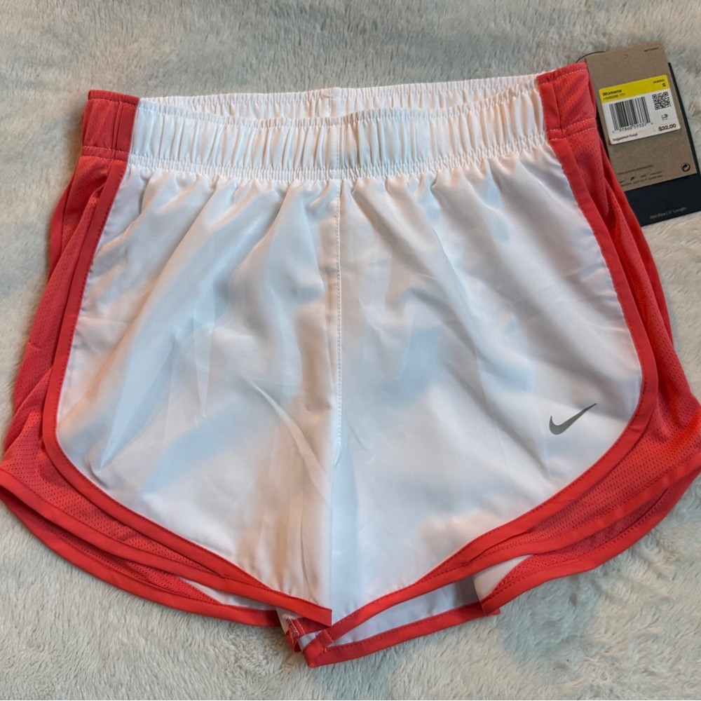 Nike Women's White and Coral Athletic Shorts - Picture 1 of 3